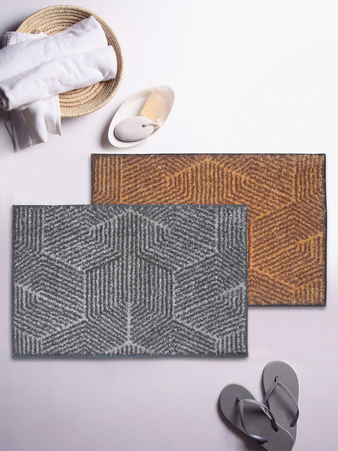 

BIANCA Set Of 2 Textured Microfibre Rectangular Bath Rugs, Grey