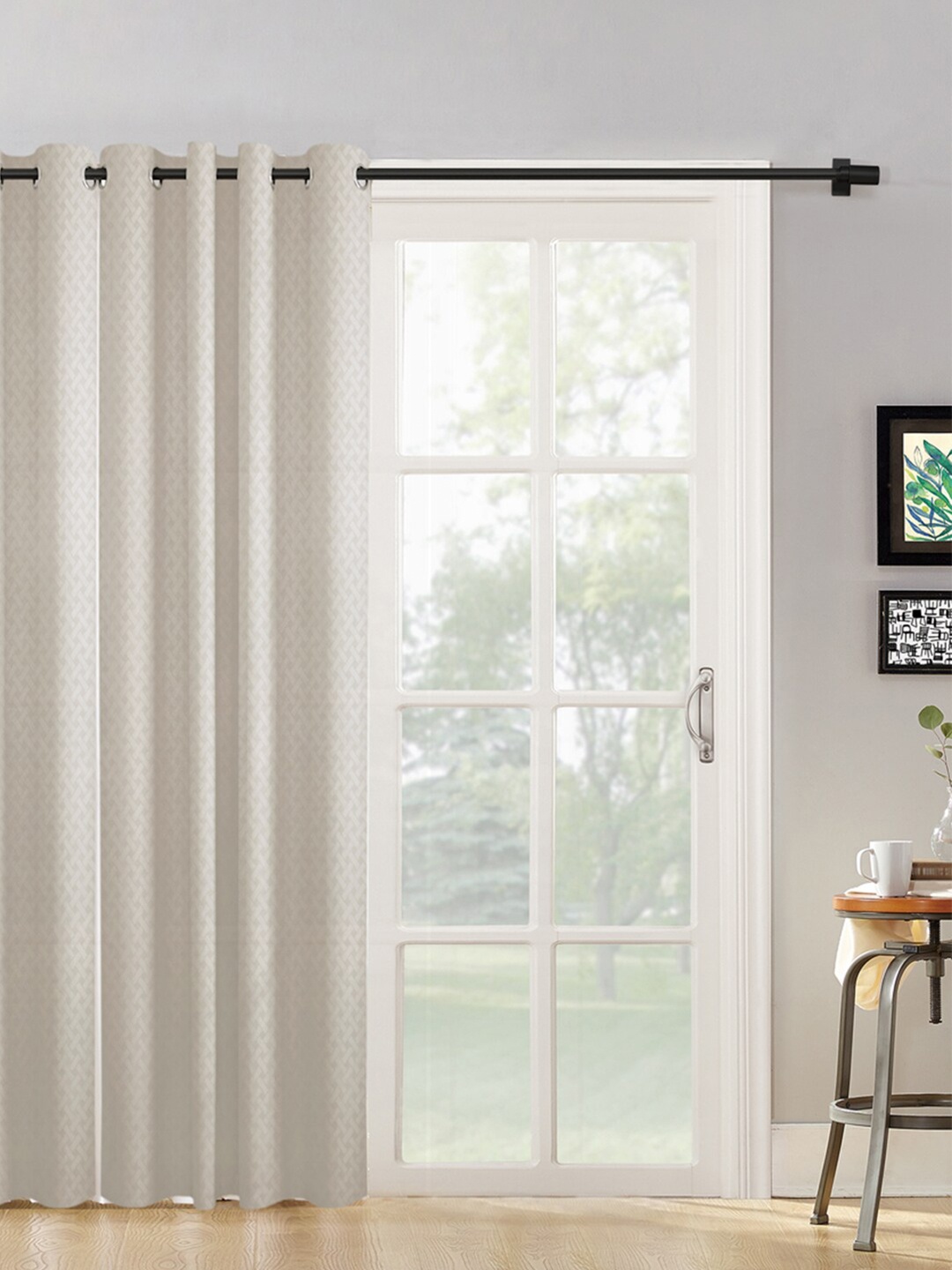 

HOSTA HOMES Cream-Coloured Geometric Long Door Curtain