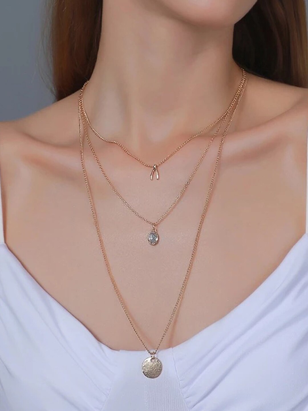 

Shining Diva Fashion Gold-Plated Layered Stone-Studded Necklace