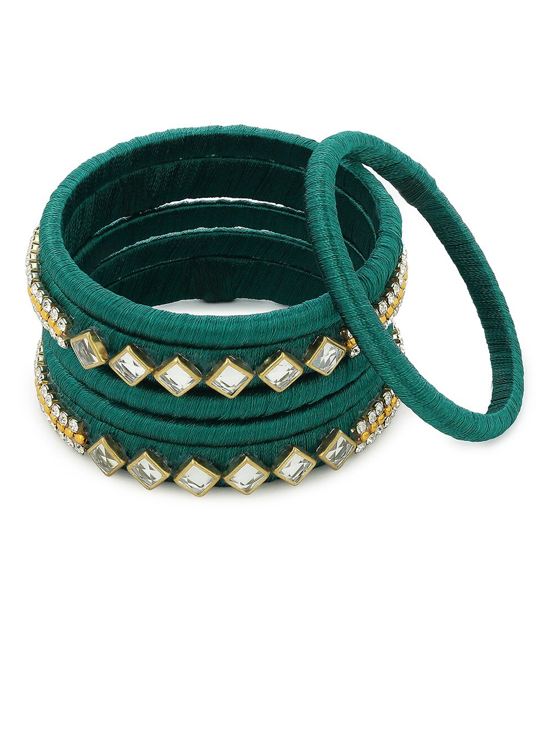 

AKSHARA Set Of 6 Silk Thread Handcrafted Bangles, Teal