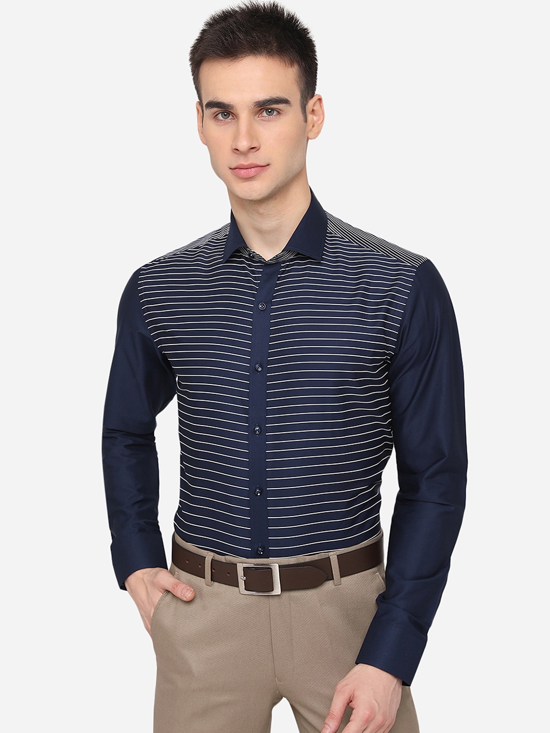 

JB STUDIO Men Blue Slim Fit Horizontal Stripes Striped Casual Shirt