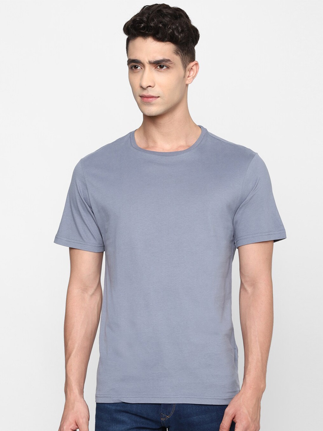 

FOREVER 21 Men Charcoal Solid Raw Edge T-shirt