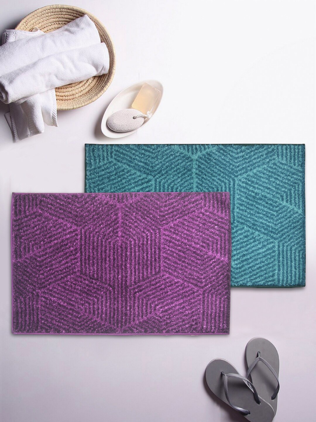 

BIANCA Set Of 2 Textured 1850 GSM Microfibre Anti-Skid Bath Rugs, Purple
