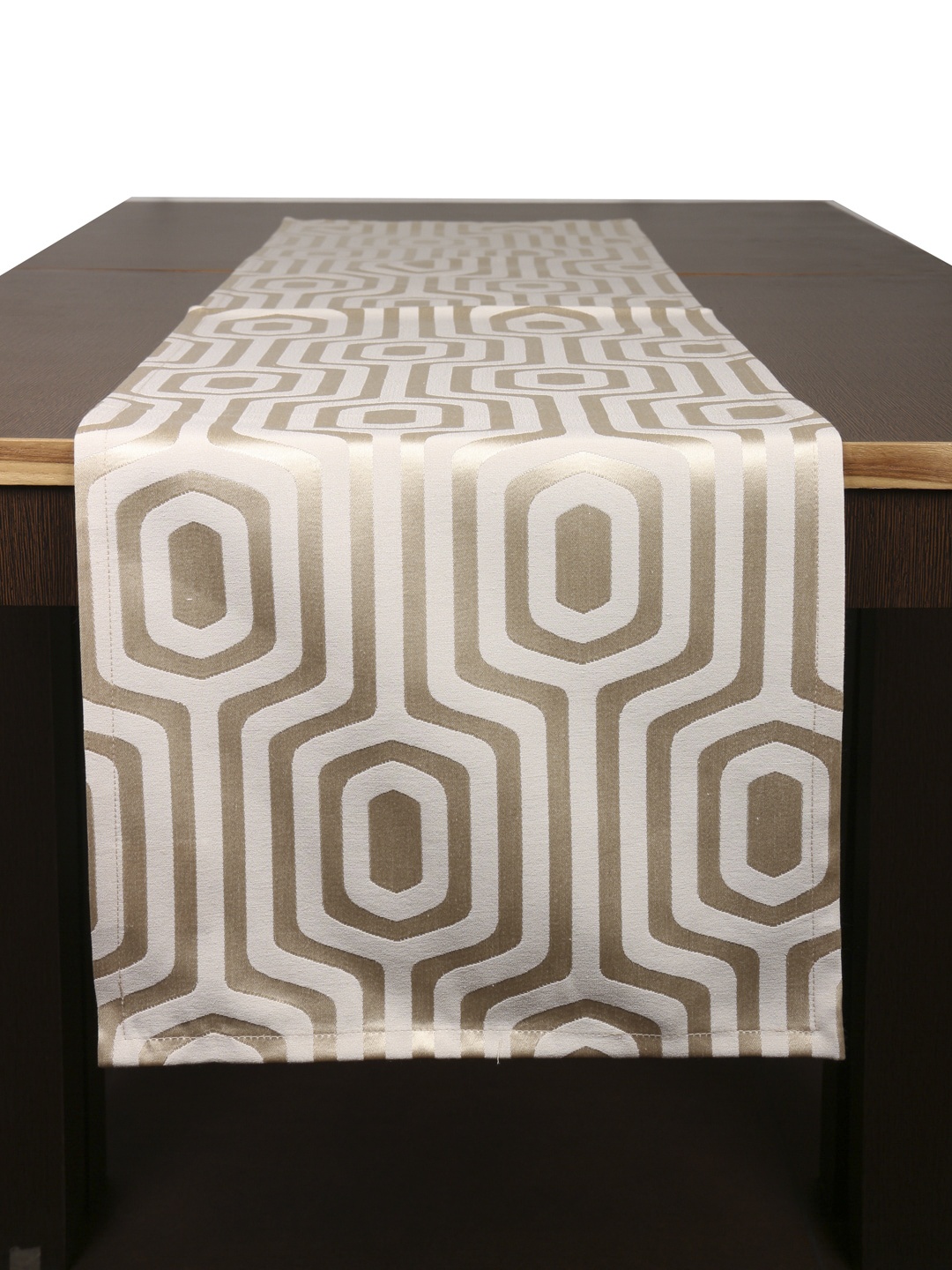 Home Cream-Coloured & Brown Abstract Woven-Design Table Runner