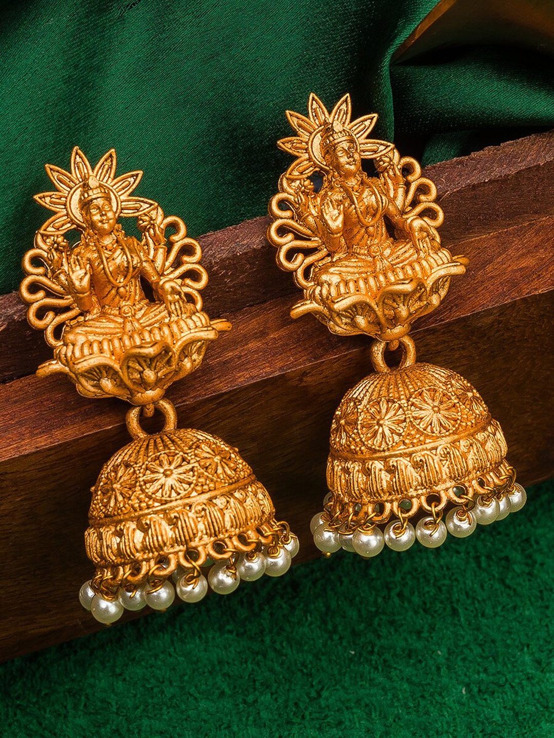 

aadita Gold-Toned Contemporary Jhumkas Earrings