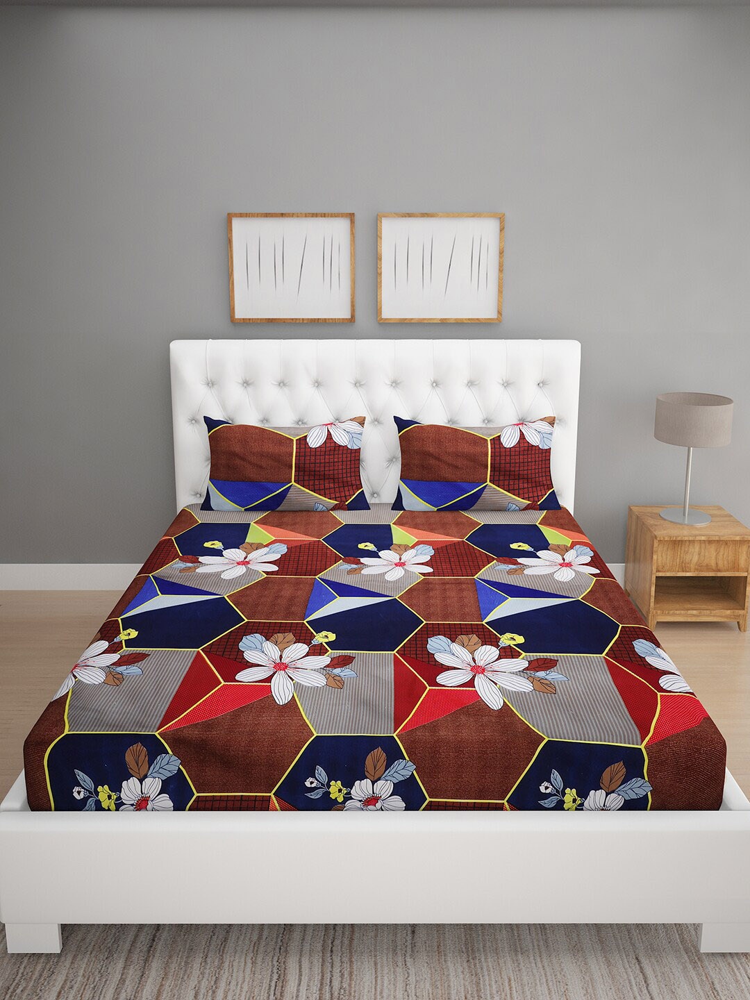 

ROMEE Floral Printed 144 TC Microfiber Queen Bedsheet with 2 Pillow Covers, Brown