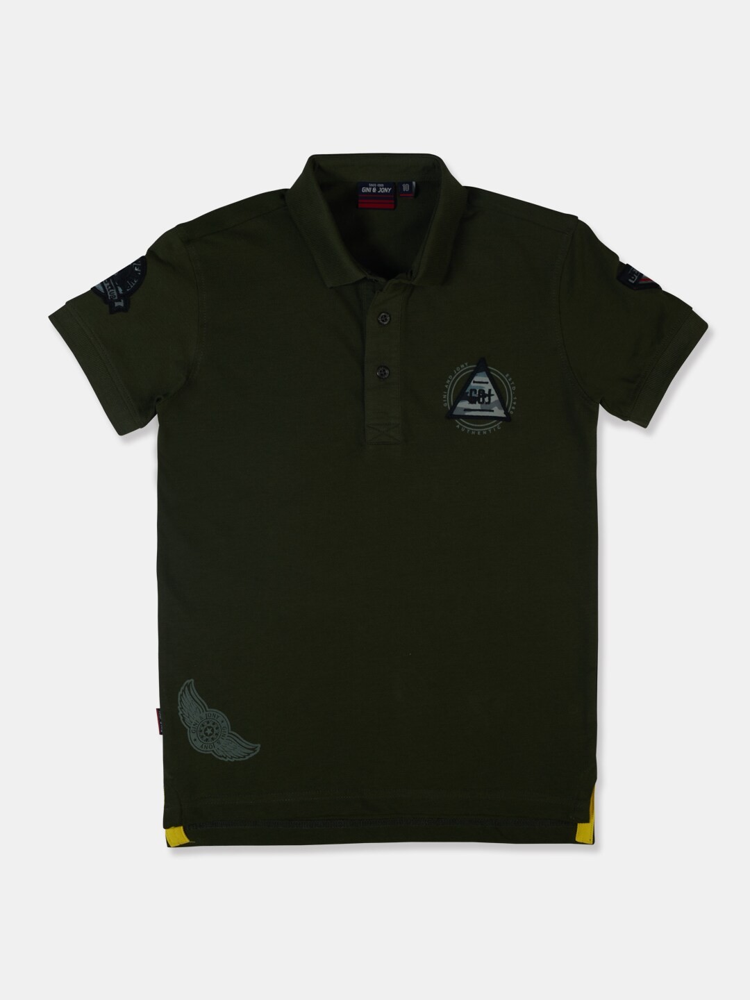 

Gini and Jony Boys Olive Green Polo Collar Applique Pure Cotton T-shirt