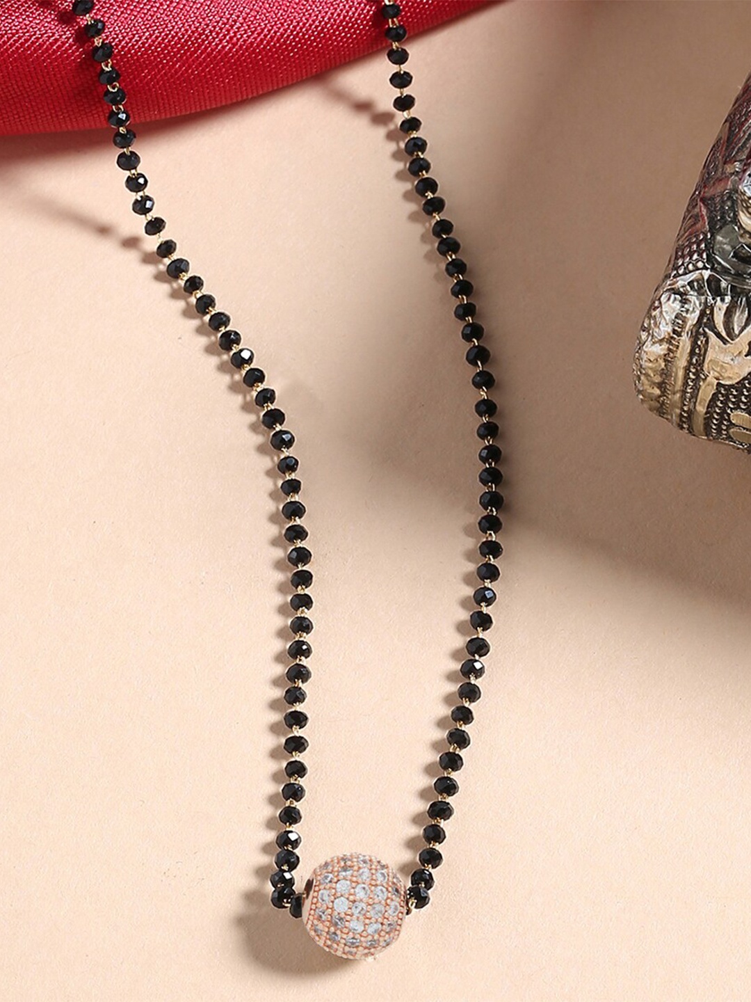 

Shoshaa Black Rose Gold-Plated Stone-Studded Beaded Handcrafted Mangalsutra
