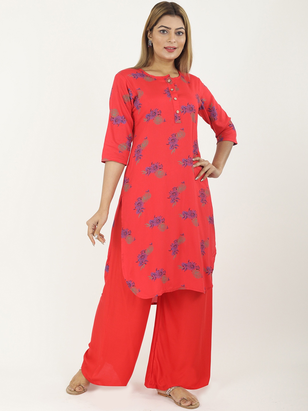 

NEUDIS Women Red & Purple Floral Printed Kurta