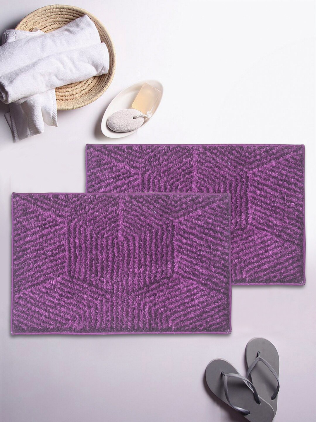 

BIANCA Set Of 2 Purple Patterned 1850 GSM Anti-Skid Bath Rugs