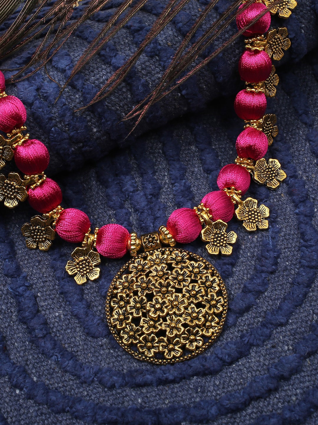 

AKSHARA Women Pink & Gold-Toned Handcrafted Brass Pendent Necklace