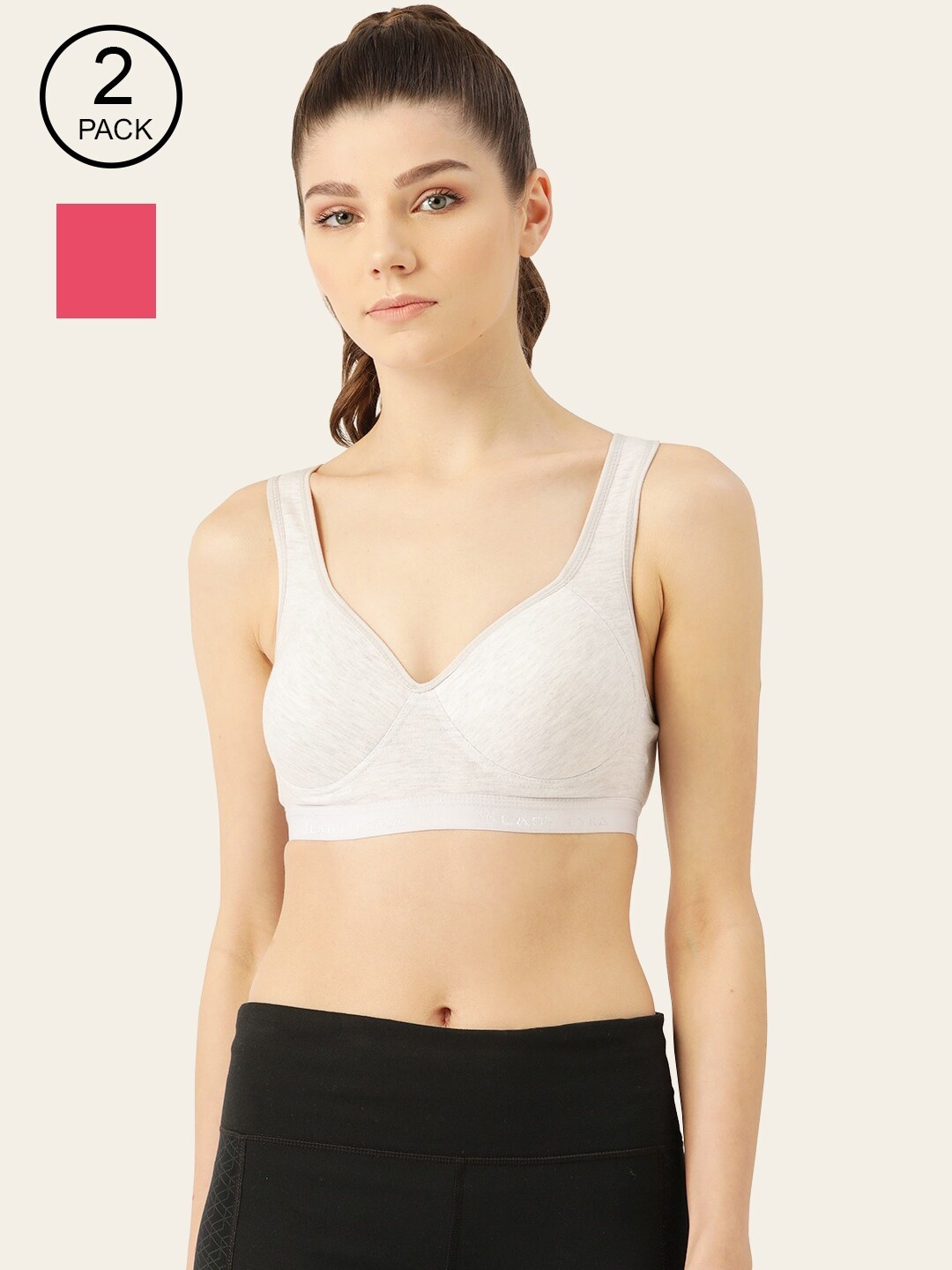 Lady Lyka Pack Of 2 Grey & Pink Full Coverage Lightly Padded Workout Bras PROVOGUE