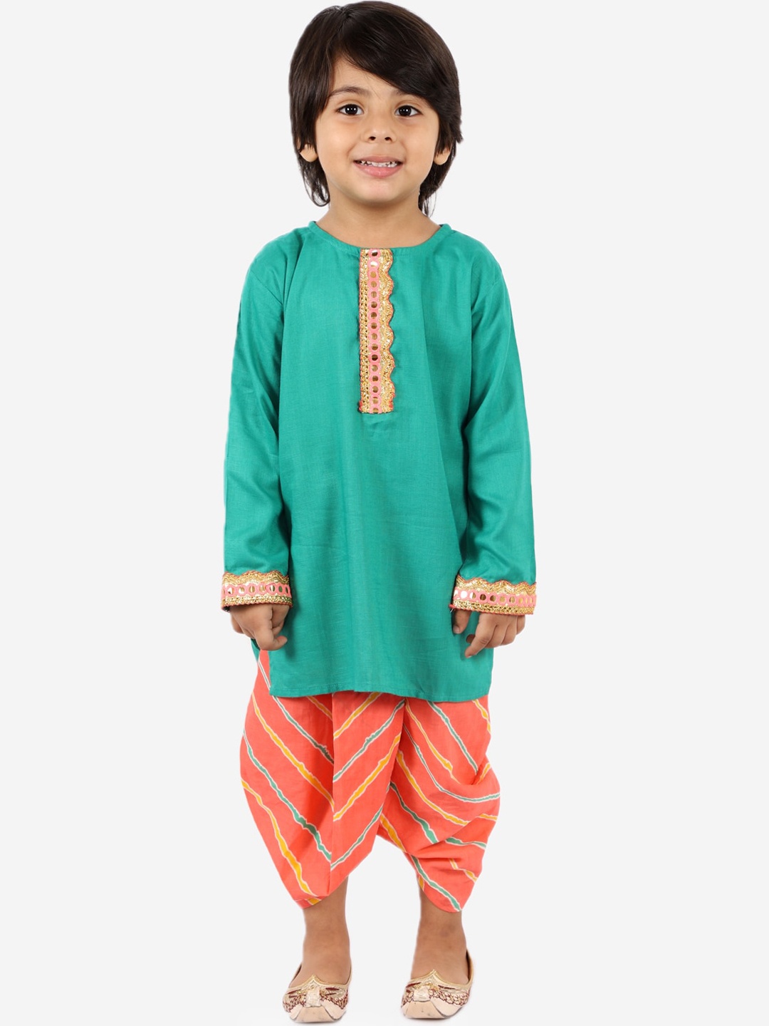 

KID1 Boys Green & Orange Pure Cotton Kurta with Dhoti Pants
