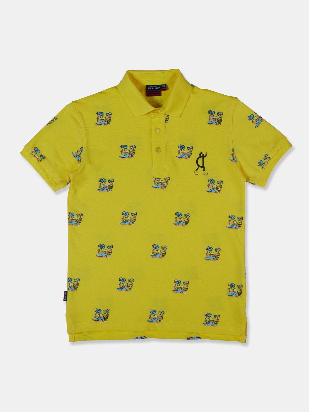 

Gini and Jony Boys Lime Green Printed Polo Collar T-shirt