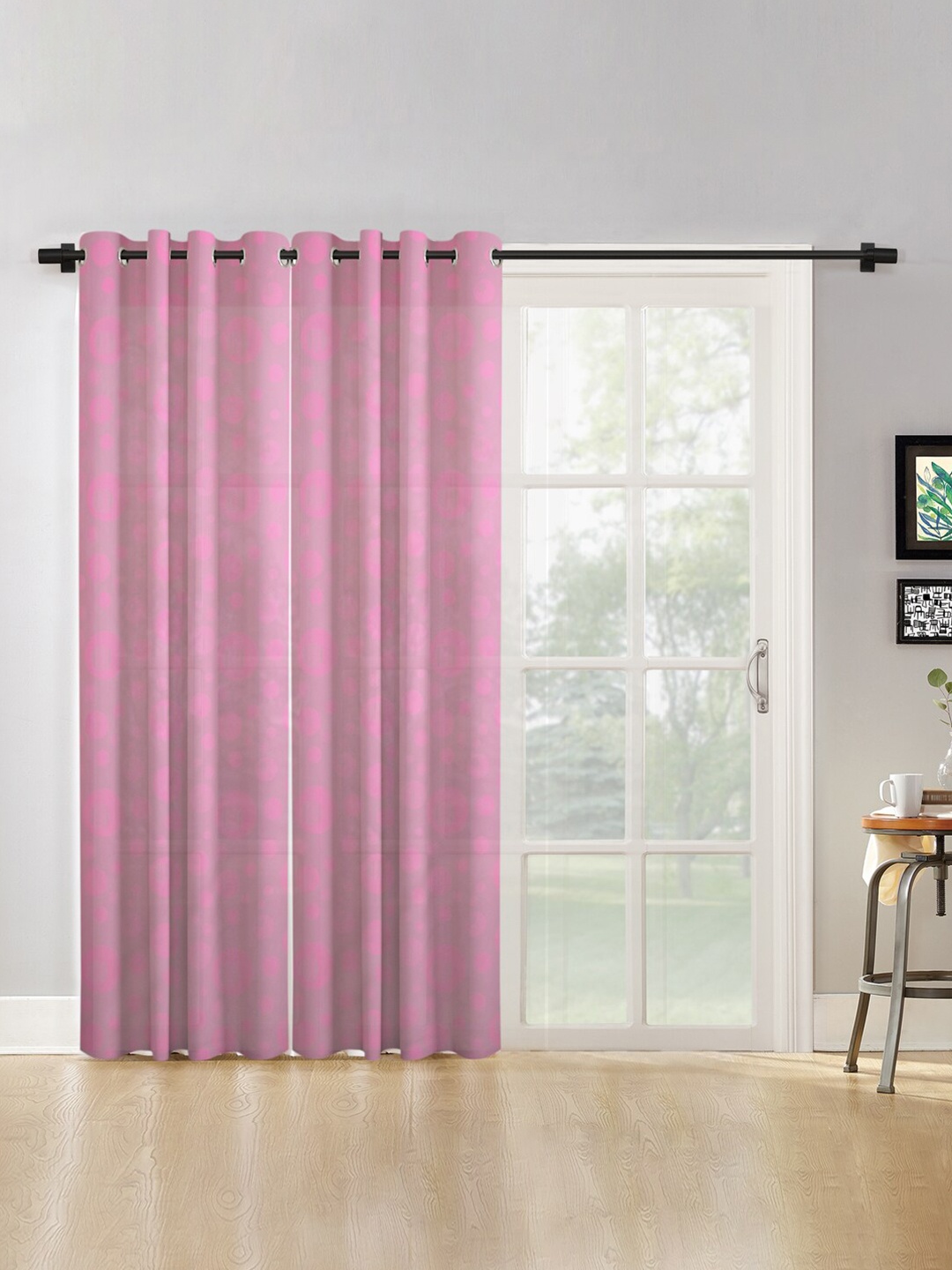 

HOSTA HOMES Pink Set of 2 Geometric Long Door Curtain