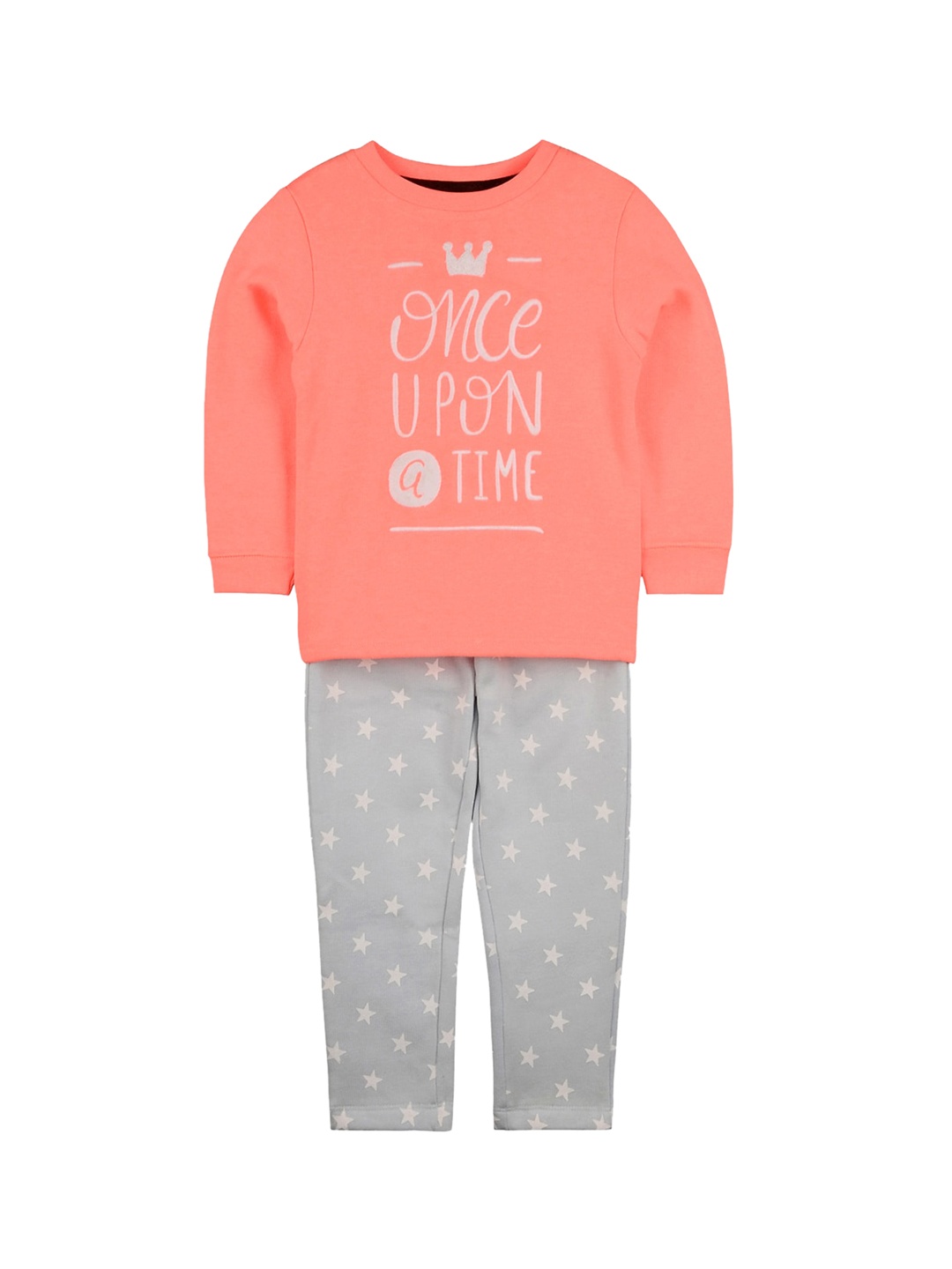 

Cherry Crumble Unisex Kids Coral Orange & Grey Printed Clothing Set