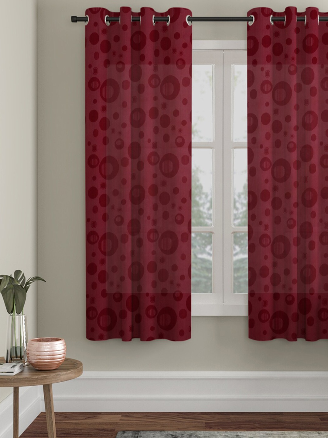 

HOSTA HOMES Maroon Geometric Window Curtain