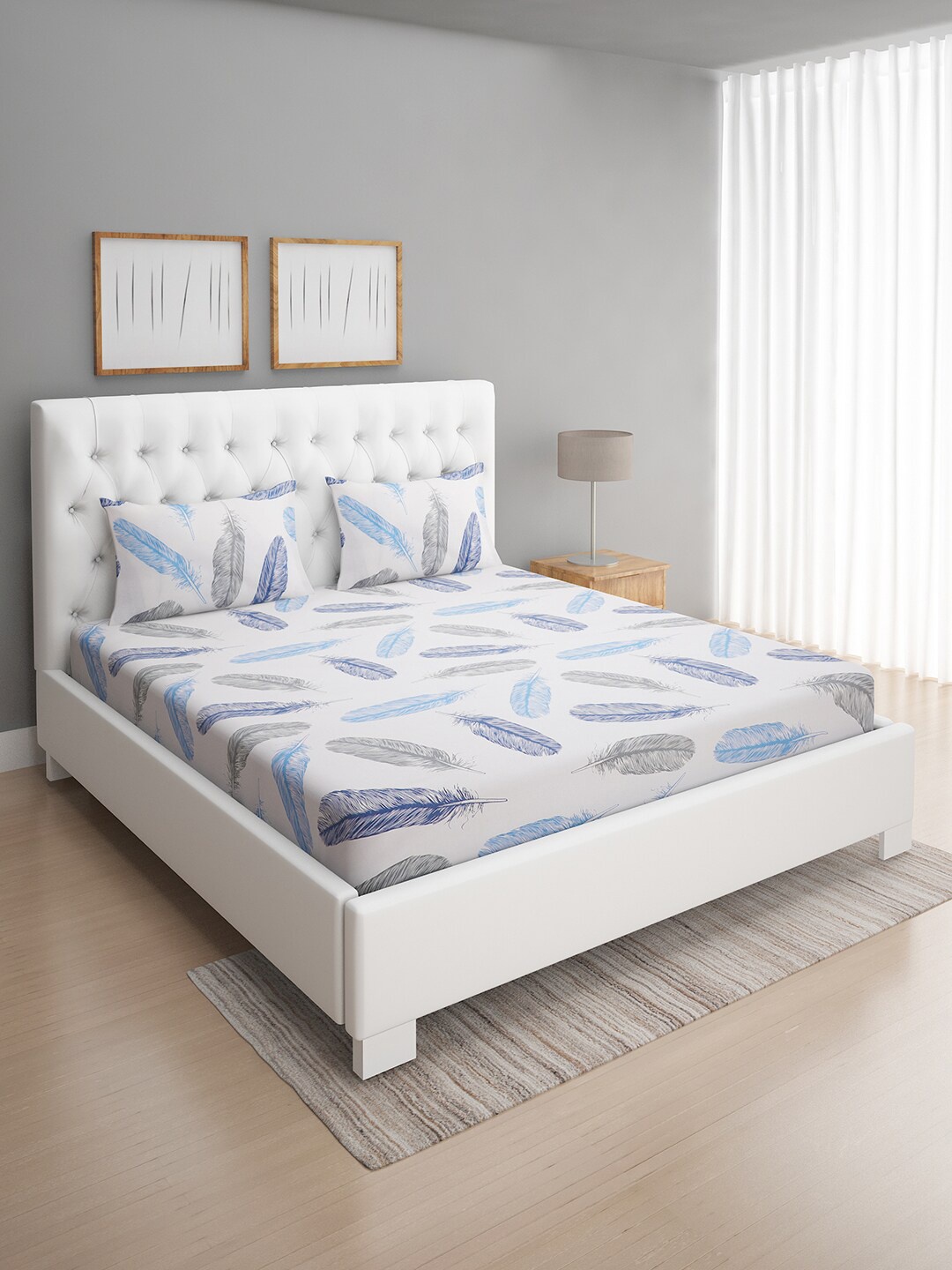 

ROMEE White & Blue Floral 144 TC Microfiber Queen Bedsheet with 2 Pillow Covers