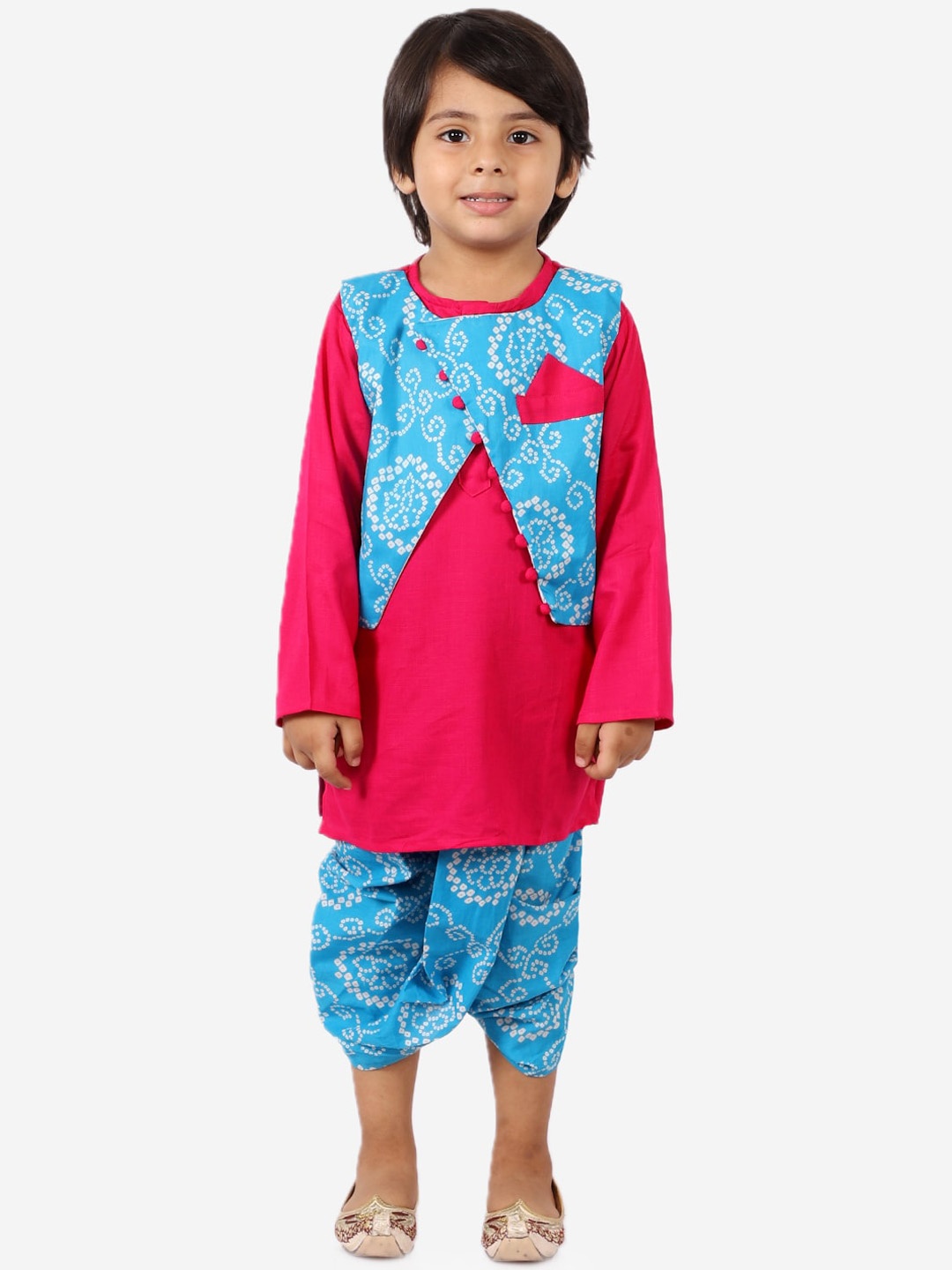 

KID1 Boys Blue Ethnic Motifs Embroidered Pure Cotton Kurti with Dhoti Pants