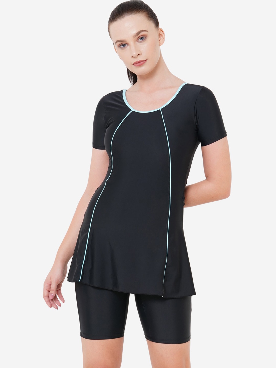

VELOZ Women Black Solid Swimming Dress