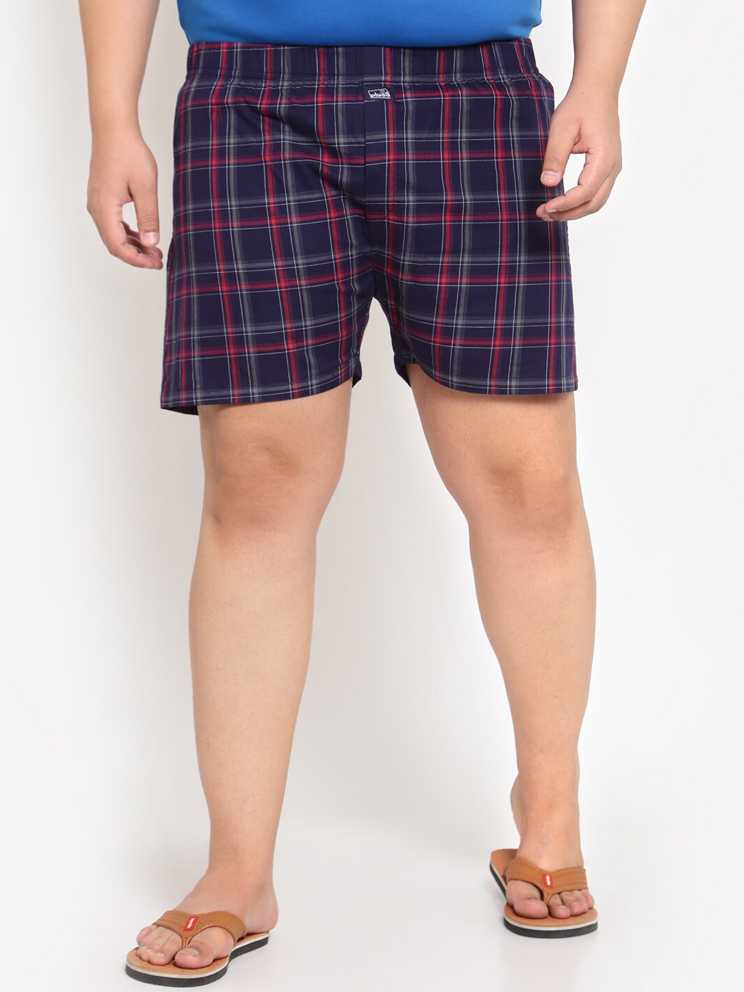 

plusS Men Navy Blue & Red Checked Pure Cotton Boxer MBX208E