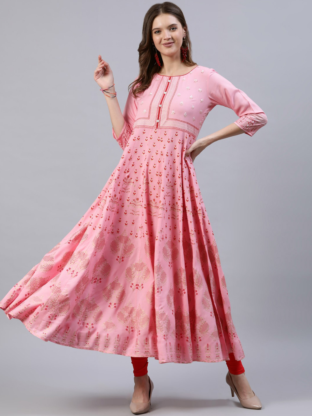 

Jaipur Kurti Women Pink Ethnic Motifs Printed Anarkali Kurta