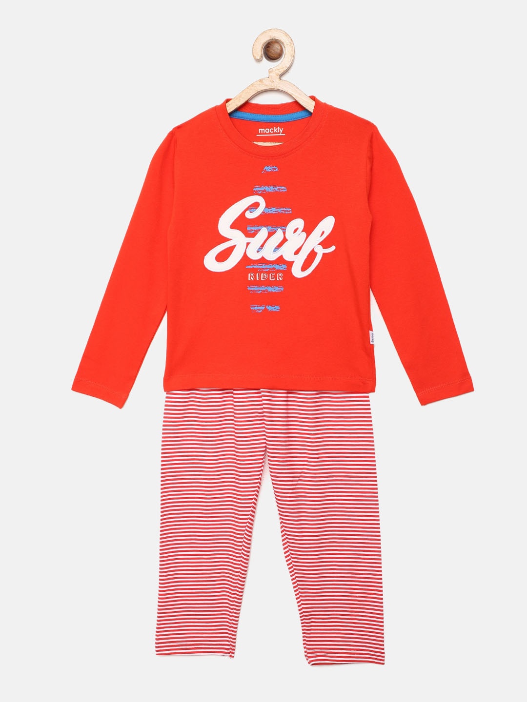 mackly Boys Red & White Printed Night suit