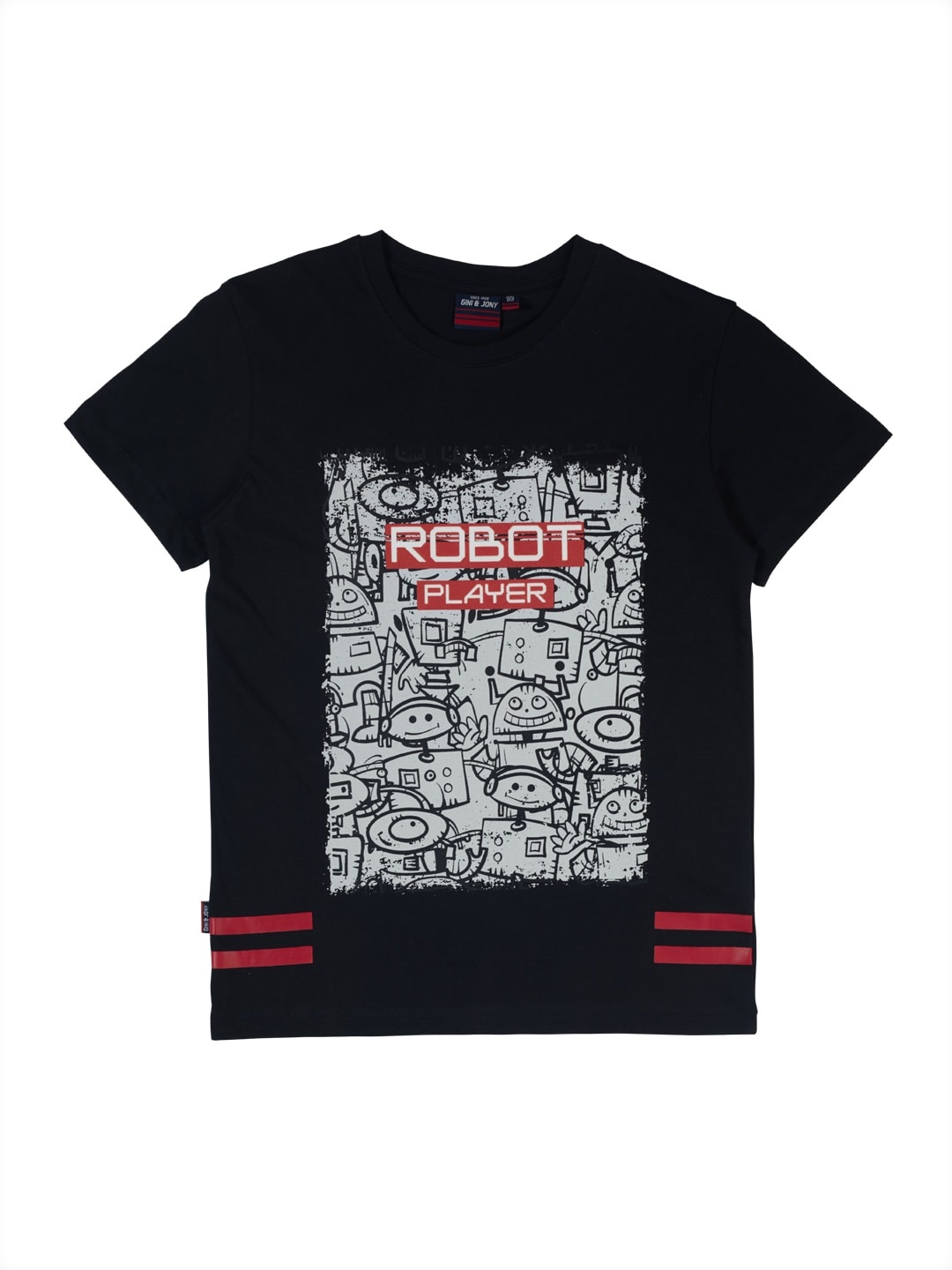 

Gini and Jony Boys Black Printed Cotton Pure Cotton T-shirt