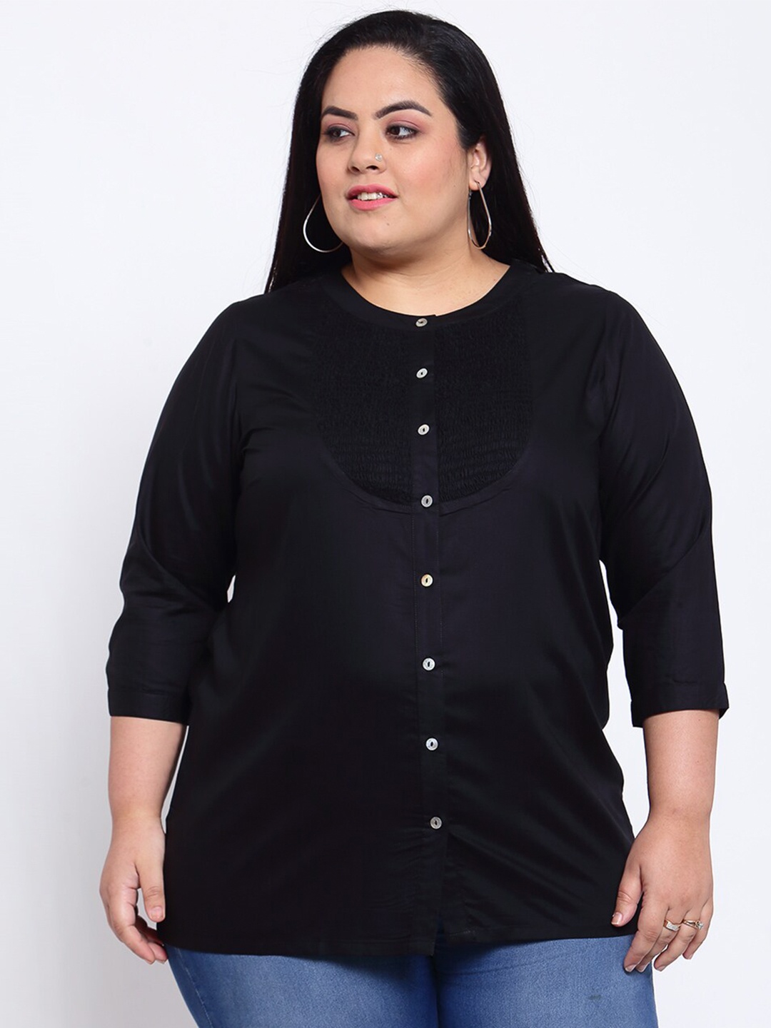 

plusS Black Shirt Style Cotton Top