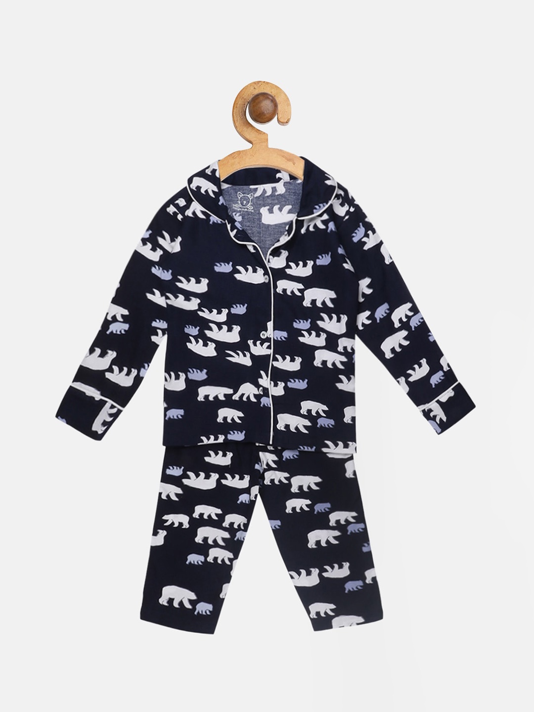 

Lazy Shark Boys Navy Blue & White Printed Night Suit