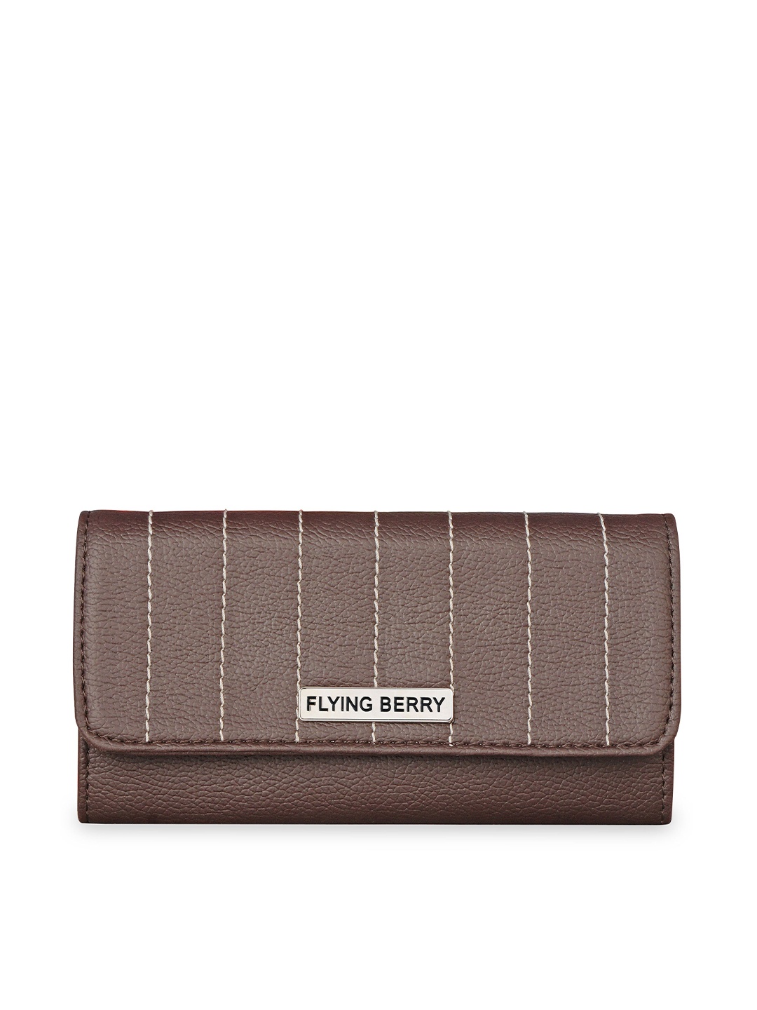 

FLYING BERRY Women Coffee Brown Striped Purse Clutch