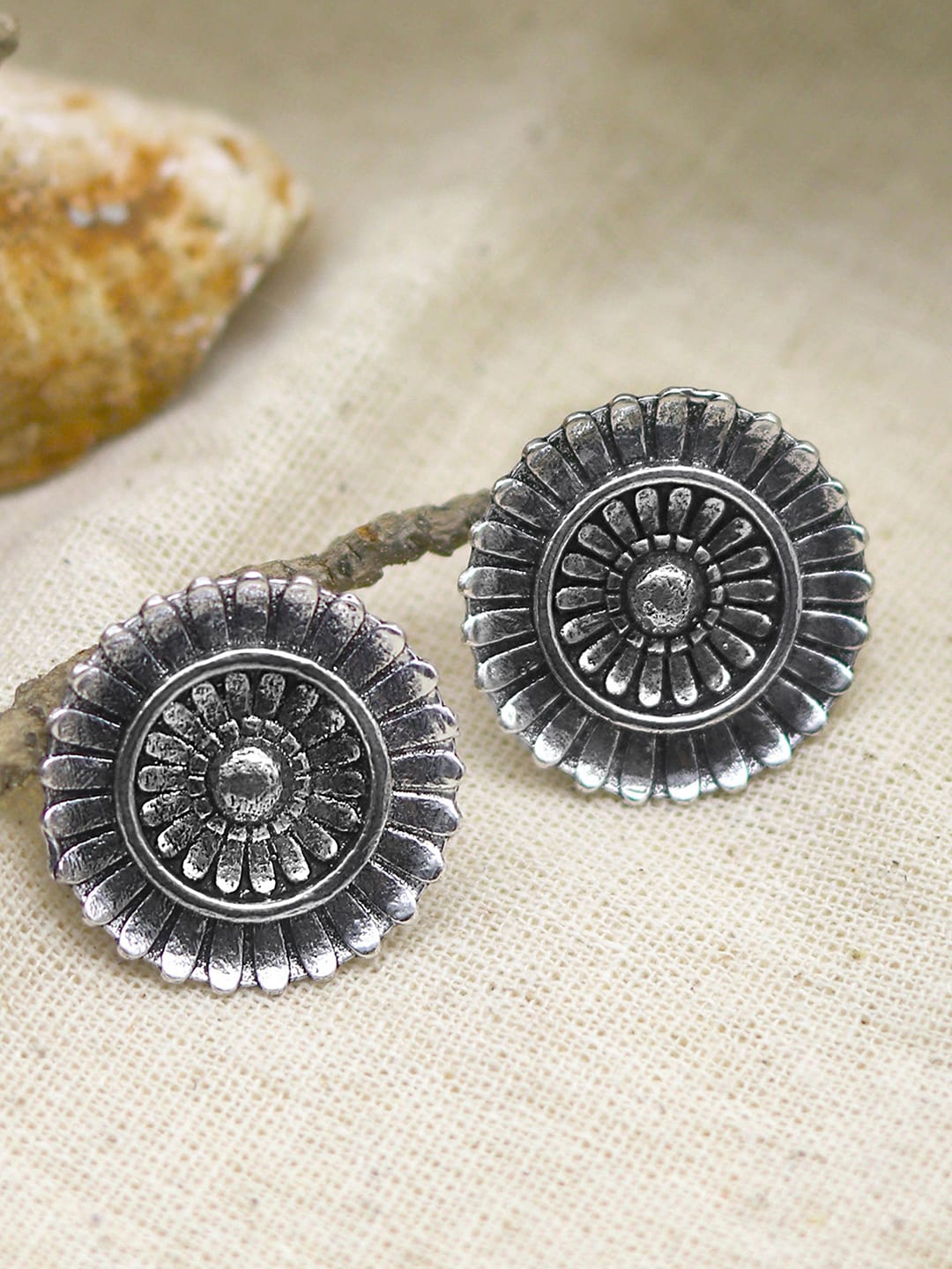 

TEEJH Silver-Toned Contemporary Studs Earrings