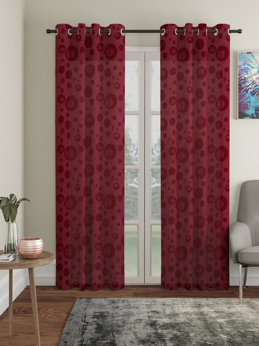 

HOSTA HOMES Maroon Set of 2 Geometric Door Curtain