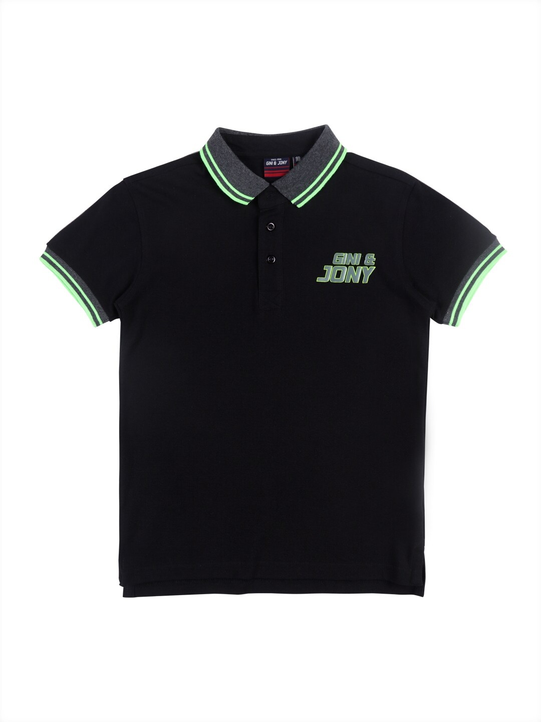 

Gini and Jony Boys Black Polo Collar Cotton T-shirt