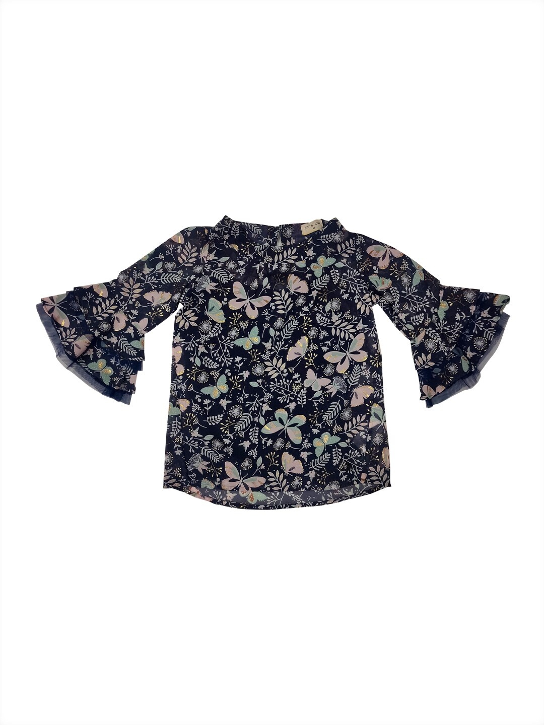 

Gini and Jony Blue Floral Bell Sleeve Regular Top