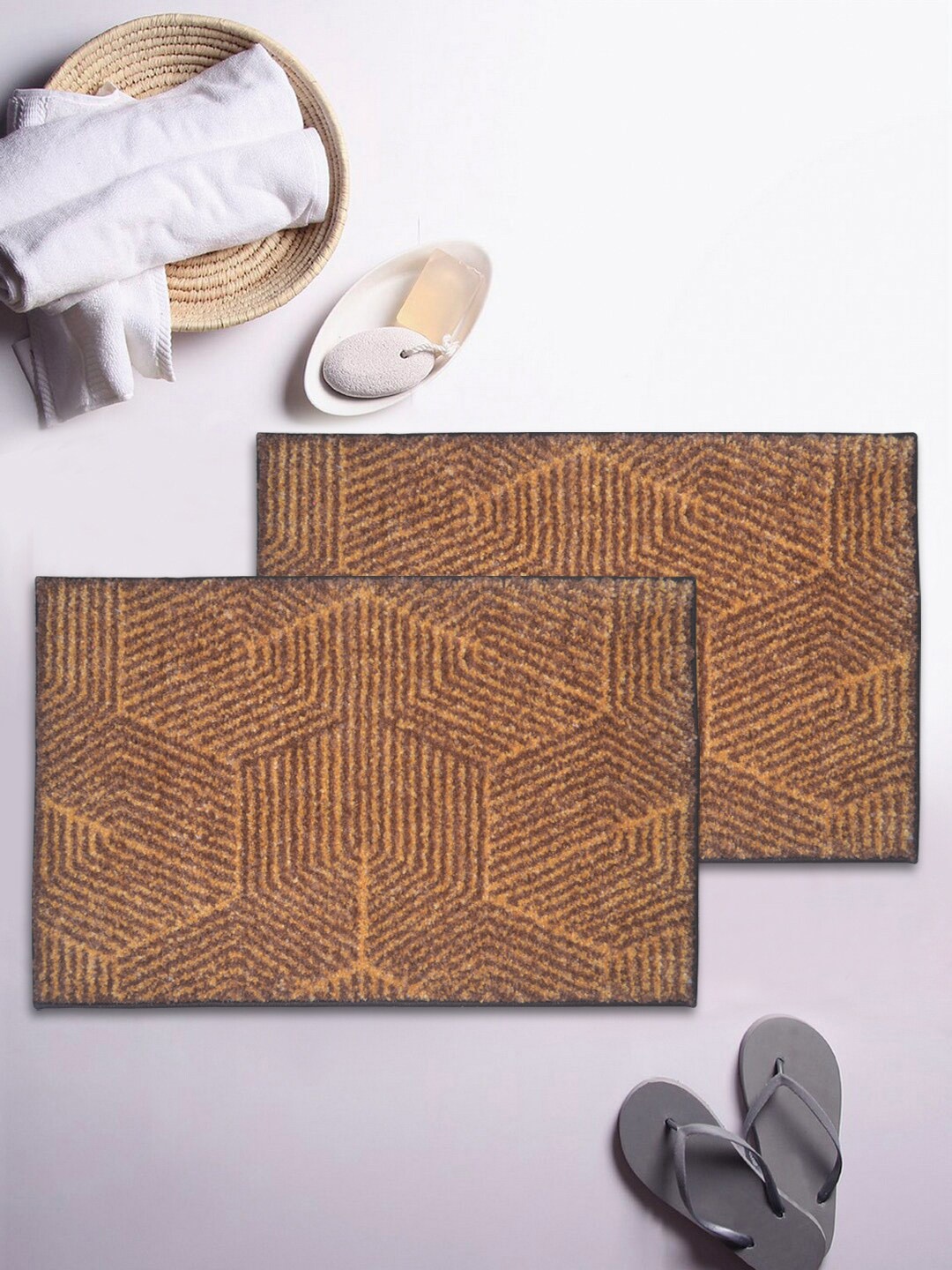 

BIANCA Set Of 2 Brown Textured Microfibre 1850 GSM Anti-Skid Bath Rugs