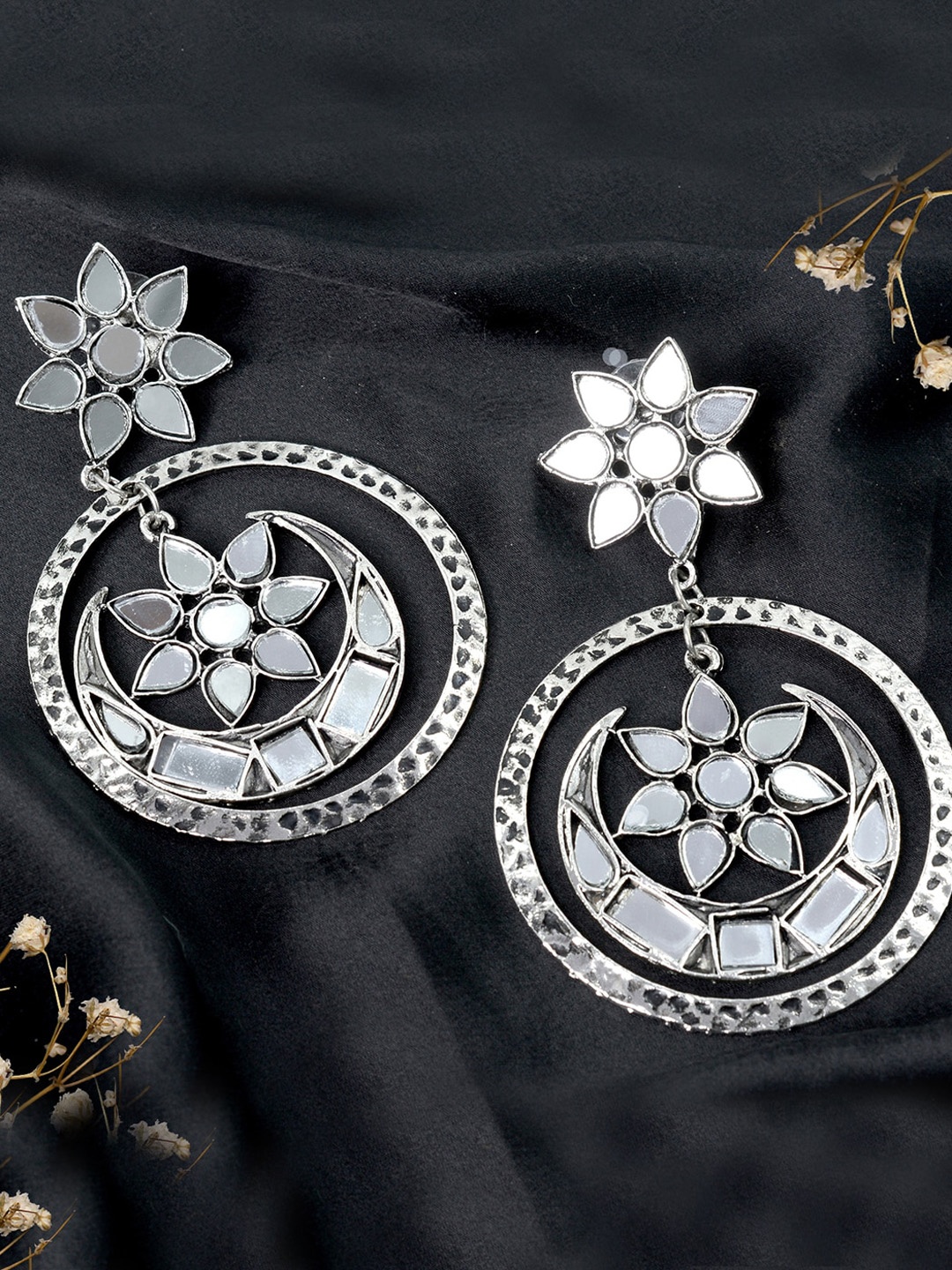

TEEJH Silver-Toned Contemporary Drop Earrings
