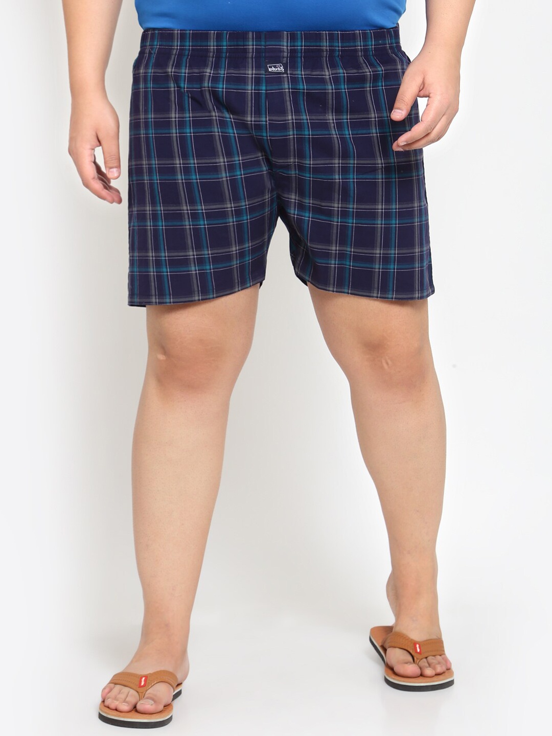 

plusS Men Navy Blue & Grey Checked Pure Cotton Boxers