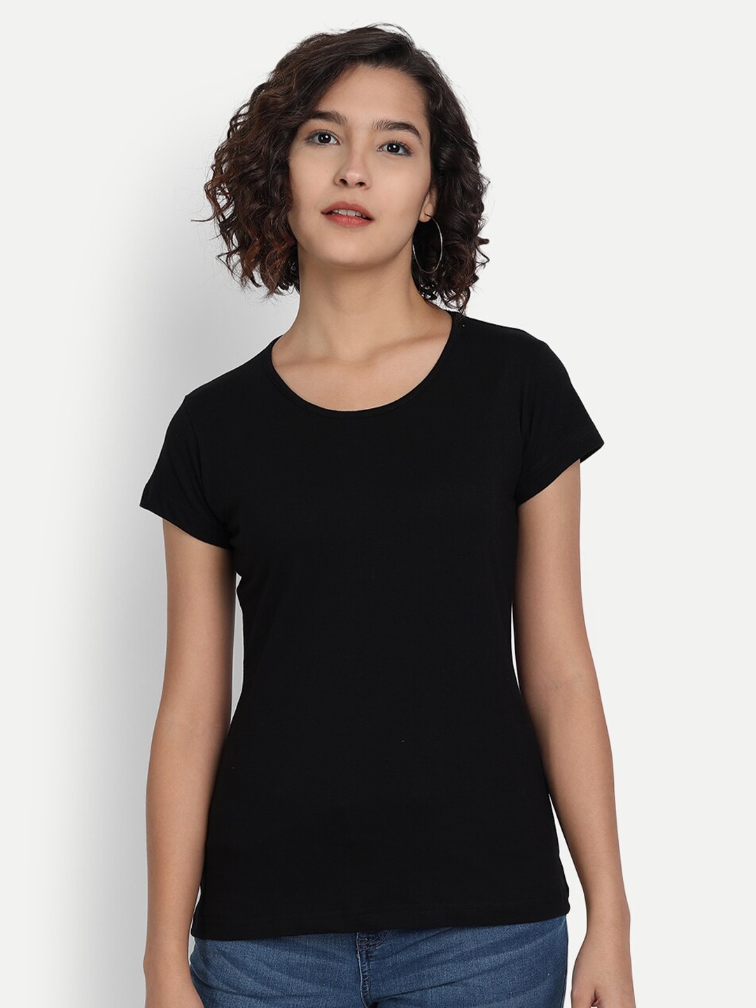 

BE AWARA Women Black Raw Edge T-shirt