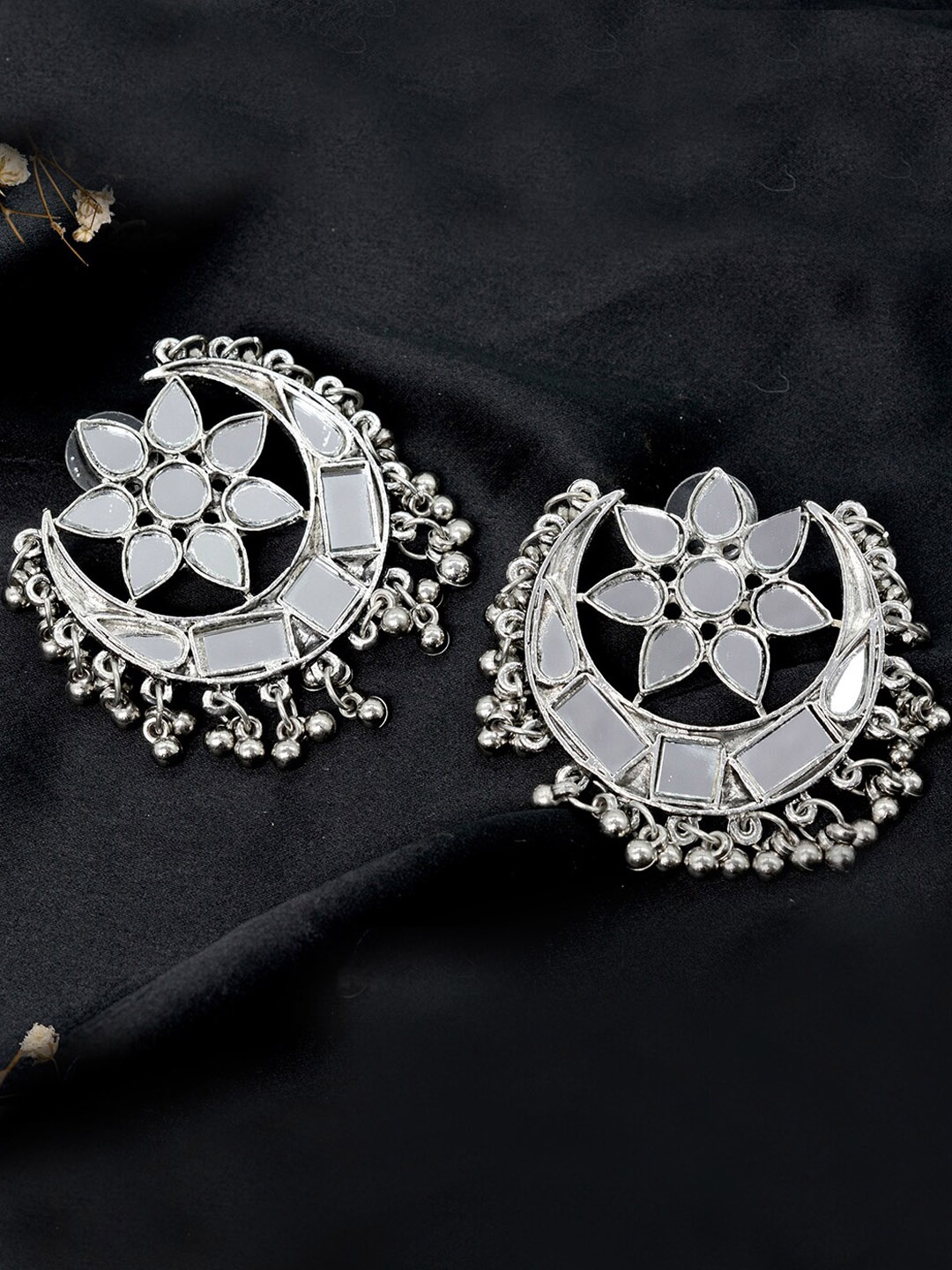 

TEEJH Silver-Toned Contemporary Chandbalis Earrings