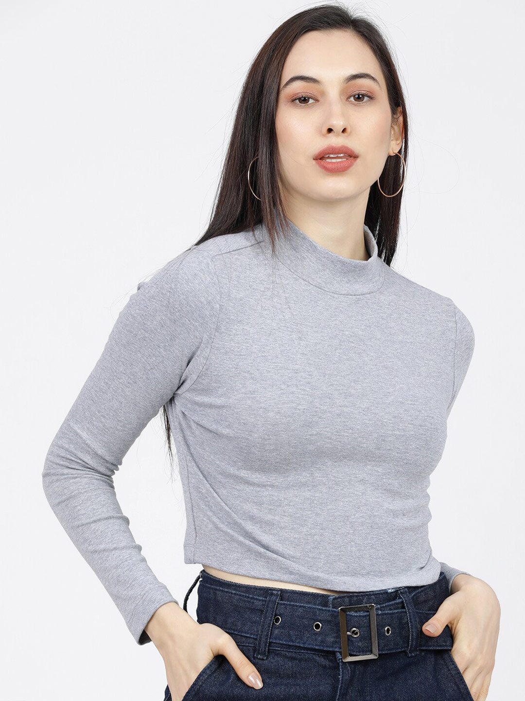

Tokyo Talkies Grey Fitted Crop Top