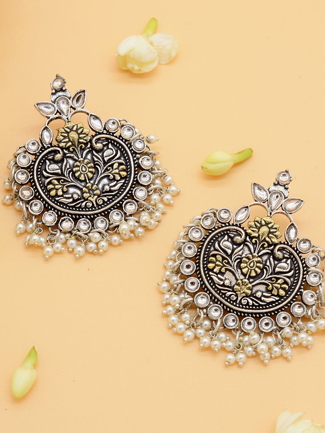 

TEEJH Silver-Toned Contemporary Chandbalis Earrings