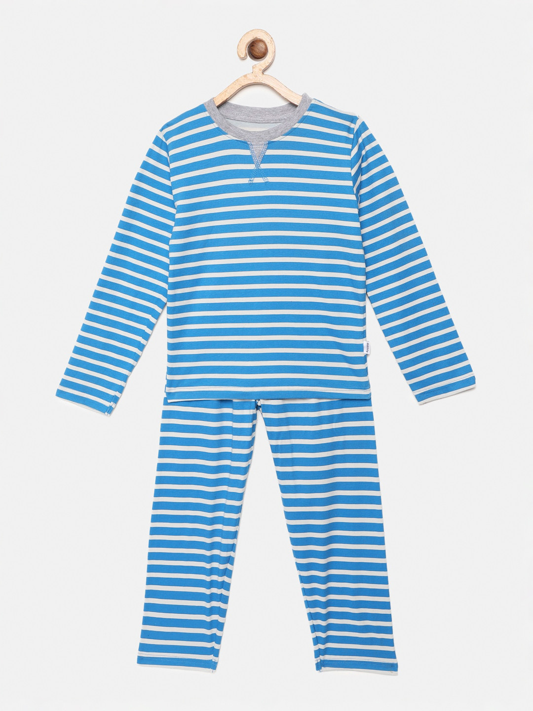 

mackly Boys Blue & White Striped Night Suit
