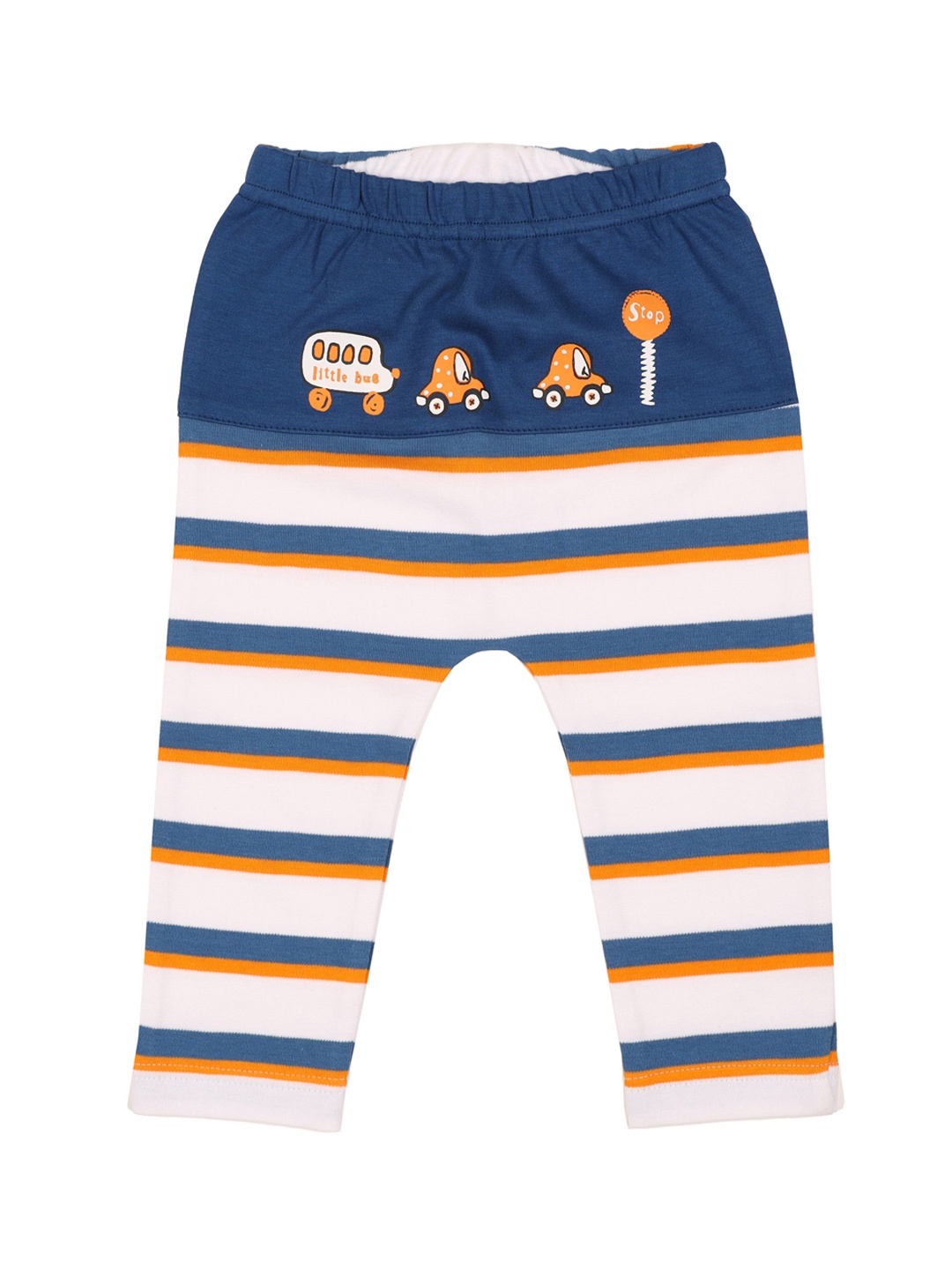 

KICKS & CRAWL Infant Kids White & Blue Printed Cotton Diaper Leggings