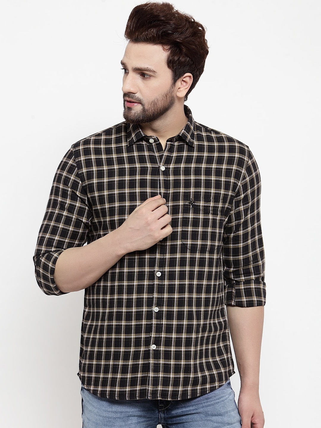 

Cantabil Men Black Slim Fit Checked Casual Shirt