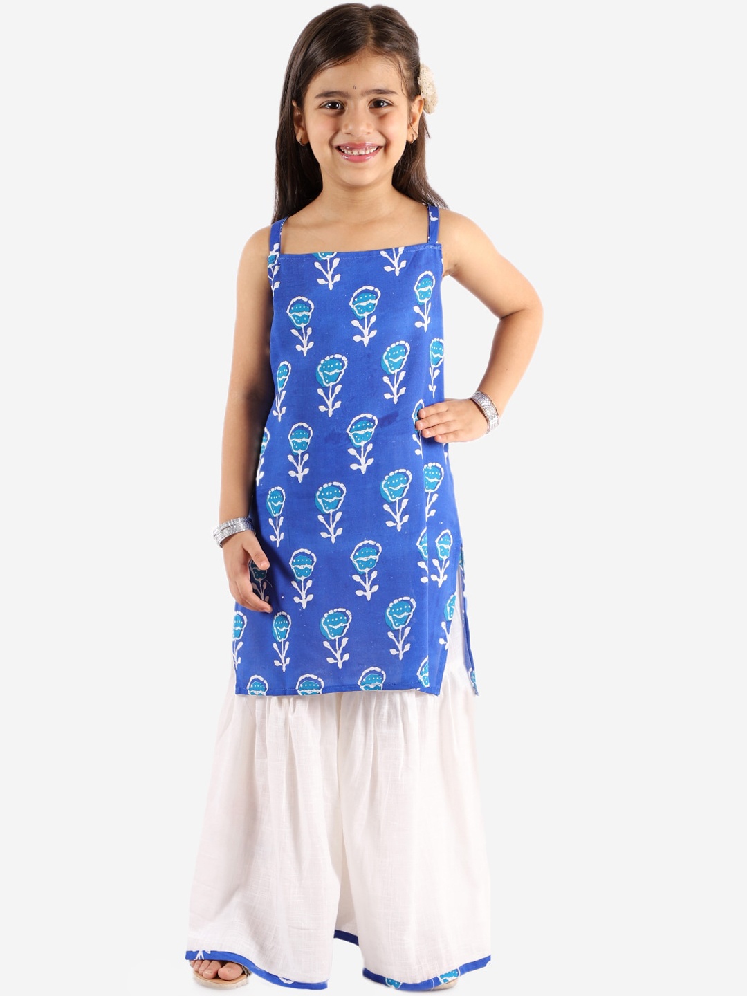 

Chipbeys Girls Blue Printed Pure Cotton Kurti with Palazzos