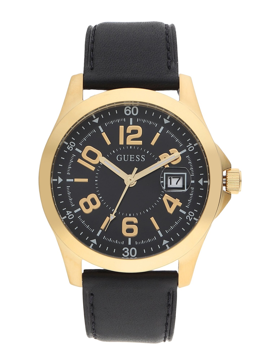 

GUESS Men Black Printed Dial & Black Leather Straps Analogue Watch GW0251G1