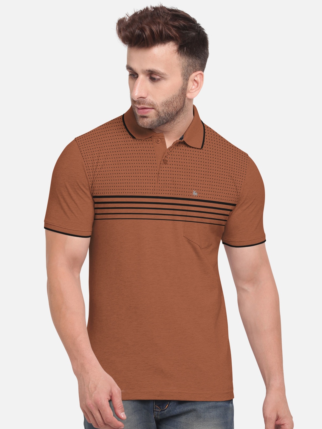 

BULLMER Men Tan Polo Collar T-shirt