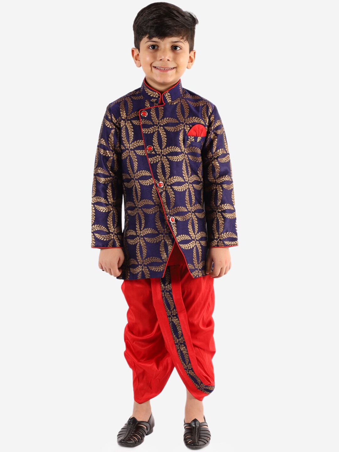 

KID1 Boys Navy Blue Printed Sherwani with Dhoti Pants