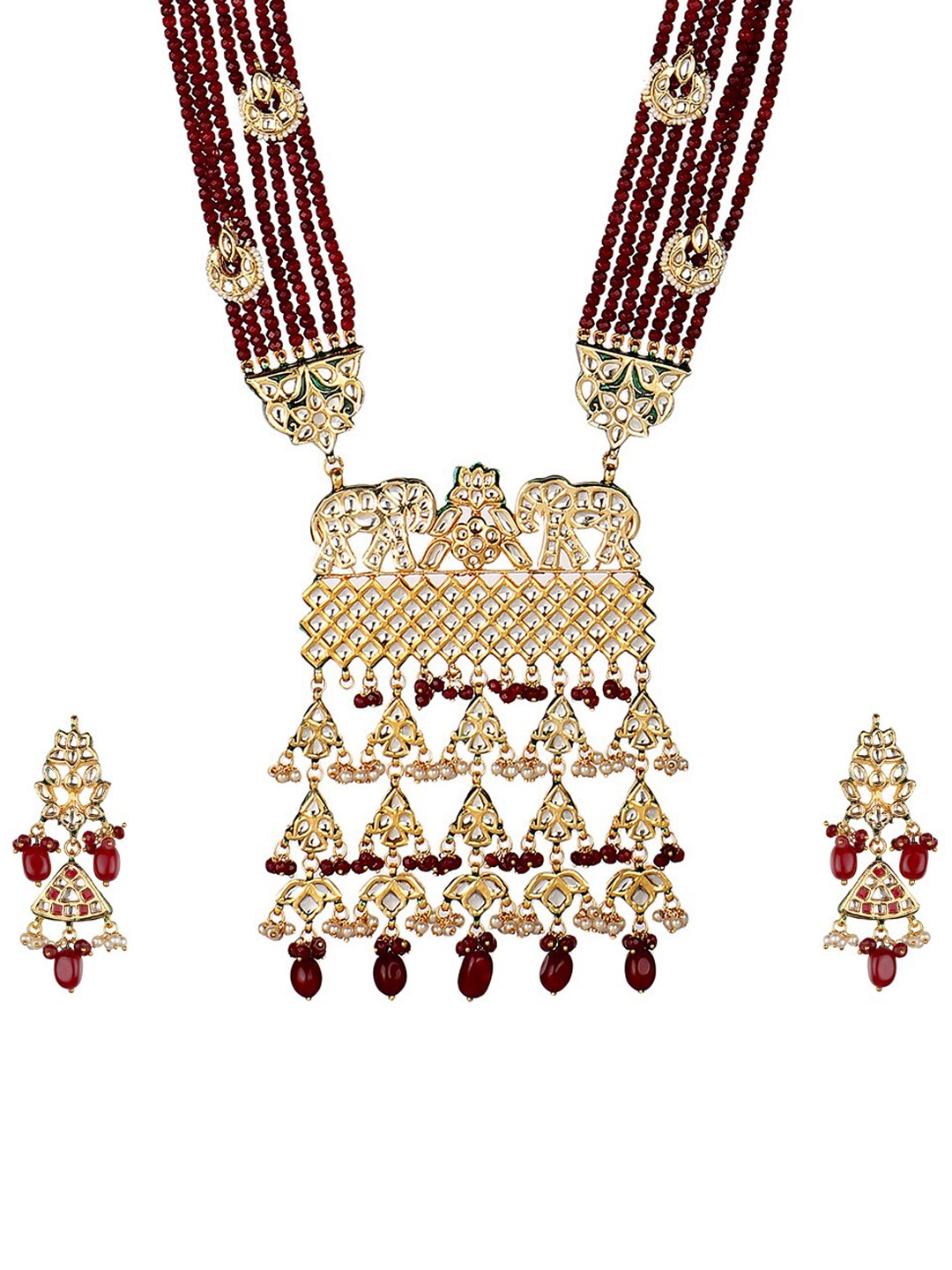 

Runjhun Gold-Plated Maroon Kundan-Studded Jewellery Set